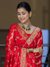 Banarasee Semi Katan Silk Zari Work Salwar Kameez Fabric With Dupatta Set-Red