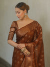Banarasee Georgette Saree With Antiue Zari Buta Design & Border-Brown