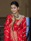Banarasee Semi Katan Silk Zari Work Salwar Kameez Fabric With Dupatta Set-Red