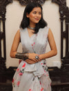 Banarasee Handloom Chanderi Digital Print Saree With Silver Zari Design-Grey