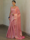 Banarasee Handwoven Tissue Saree With Silver Zari Stripes Design & Broder-Pink