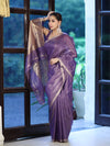 Bhagalpur Handloom Linen Tissue Metallic Shine Saree-Violet