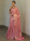 Banarasee Handwoven Tissue Saree With Silver Zari Stripes Design & Broder-Pink