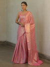 Banarasee Handwoven Tissue Saree With Silver Zari Stripes Design & Broder-Pink