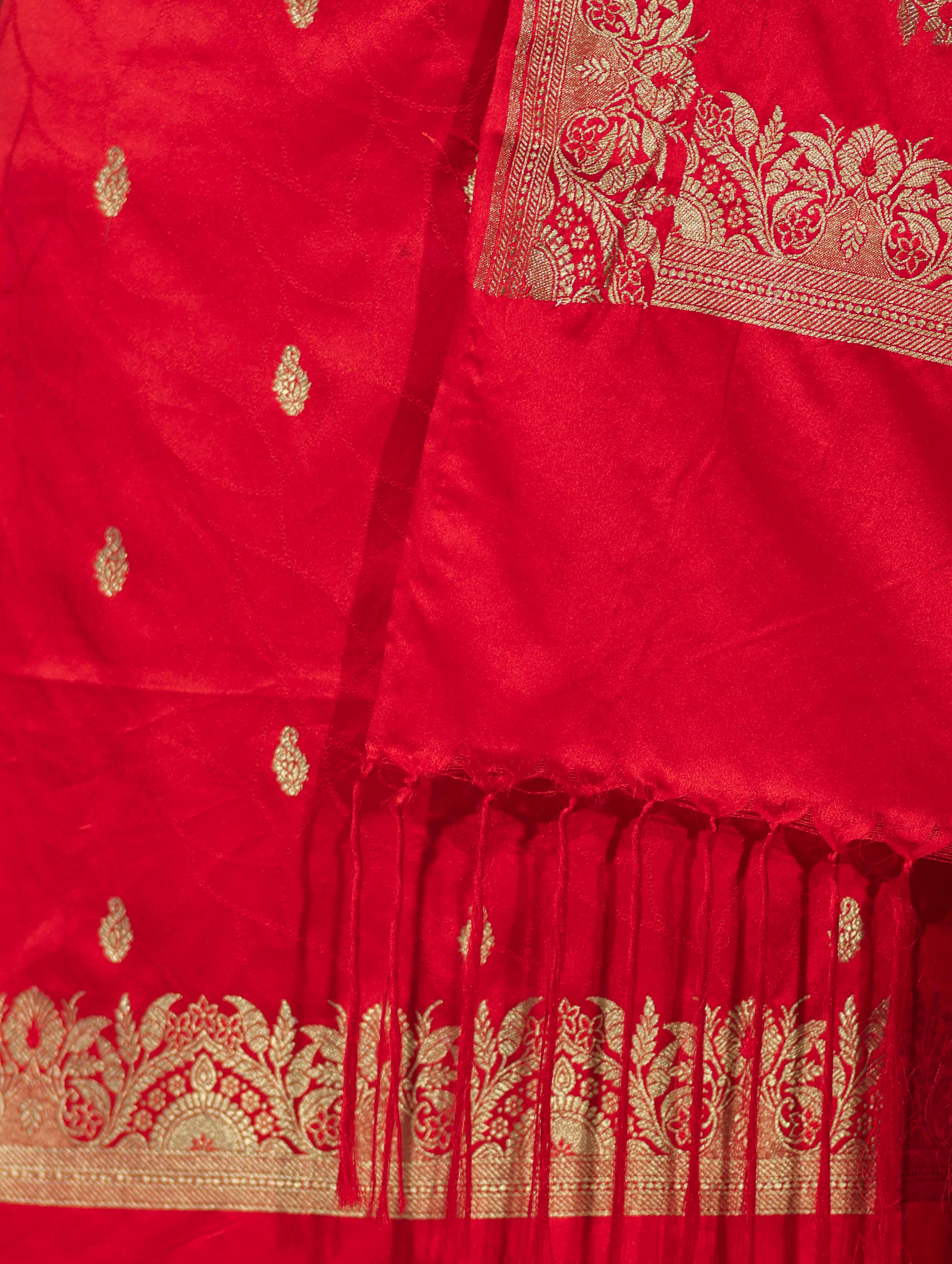 Banarasee Semi Katan Silk Zari Work Salwar Kameez Fabric With Dupatta Set-Red