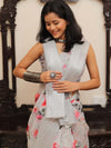 Banarasee Handloom Chanderi Digital Print Saree With Silver Zari Design-Grey