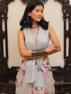 Banarasee Handloom Chanderi Digital Print Saree With Silver Zari Design-Grey