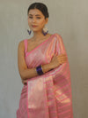 Banarasee Handwoven Tissue Saree With Silver Zari Stripes Design & Broder-Pink