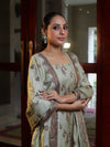 Banarasee Handloom Pure Cotton Silk Salwar Kameez Fabric With Dupatta-Dusty Green
