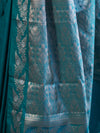 Banarasee Handloom Semi Silk Saree With Sona Rupa Zari Buti Design & Floral Border-Teal Green