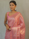 Banarasee Handwoven Tissue Saree With Silver Zari Stripes Design & Broder-Pink