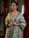 Banarasee Handloom Pure Cotton Silk Salwar Kameez Fabric With Dupatta-Dusty Green