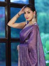 Bhagalpur Handloom Linen Tissue Metallic Shine Saree-Violet