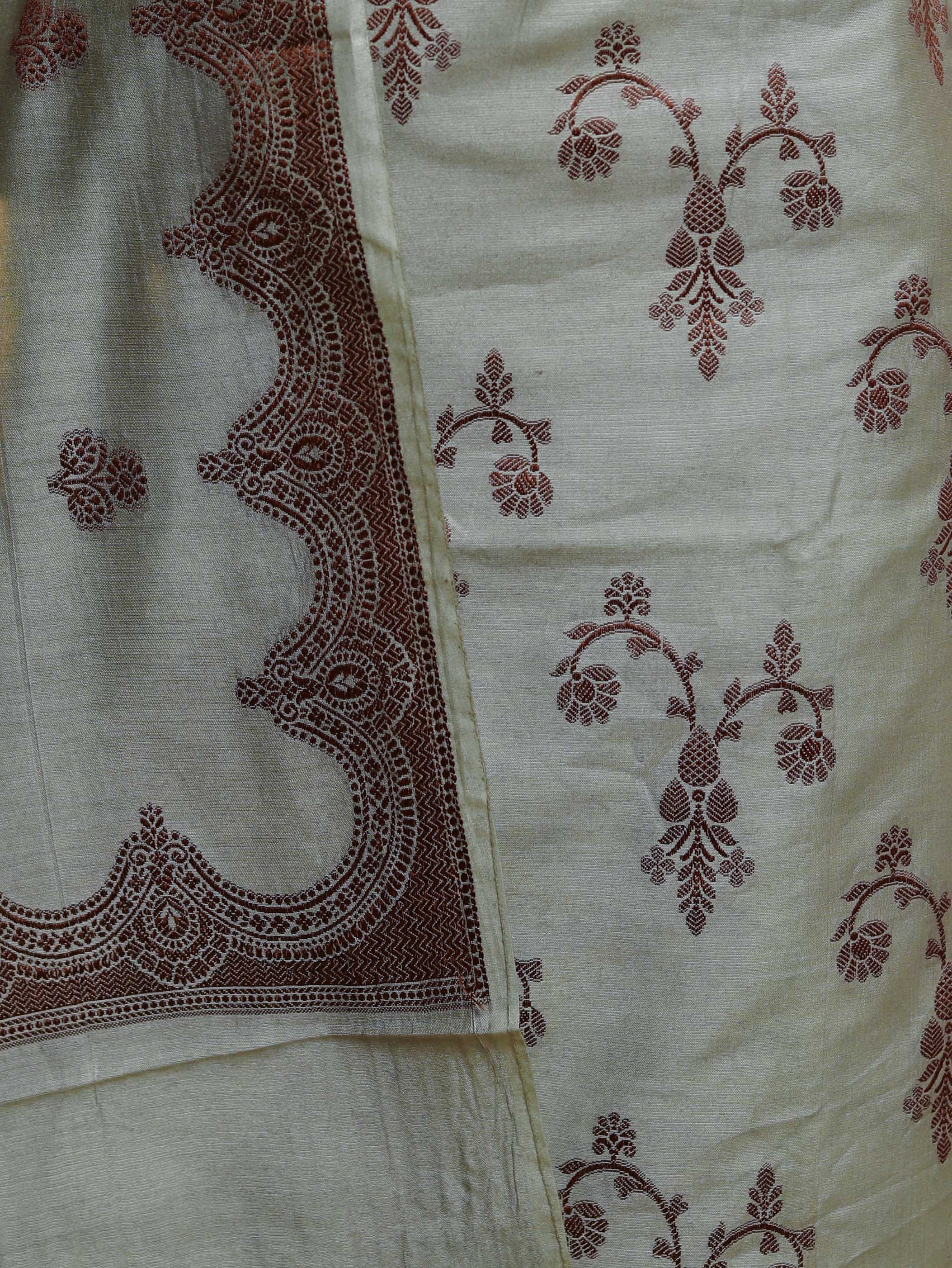 Banarasee Handloom Pure Cotton Silk Salwar Kameez Fabric With Dupatta-Dusty Green
