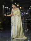 Banarasee Handwoven Pure Tussar Saree With Woven Resham Design-Light Yellow