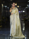 Banarasee Handwoven Pure Tussar Saree With Woven Resham Design-Light Yellow
