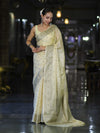 Banarasee Handwoven Pure Tussar Saree With Woven Resham Design-Light Yellow