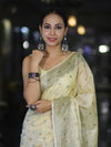 Banarasee Handwoven Pure Tussar Saree With Woven Resham Design-Light Yellow