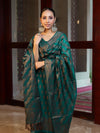 Banarasee Cotton Silk Resham Work Salwar Kameez Fabric With Dupatta Set-Bottle Green