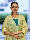Banarasee Cotton Silk Zari Buti Salwar Kameez Fabric With Contrast Dupatta Set-Teal Green & Light Yellow