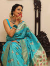 Banarasee Handwoven Semi-Katan Zari & Resham Weaving Floral Border Saree-Light Blue