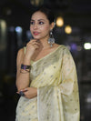 Banarasee Handwoven Pure Tussar Saree With Woven Resham Design-Light Yellow