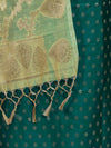 Banarasee Cotton Silk Zari Buti Salwar Kameez Fabric With Contrast Dupatta Set-Teal Green & Light Yellow
