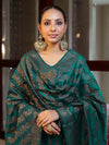 Banarasee Cotton Silk Resham Work Salwar Kameez Fabric With Dupatta Set-Bottle Green