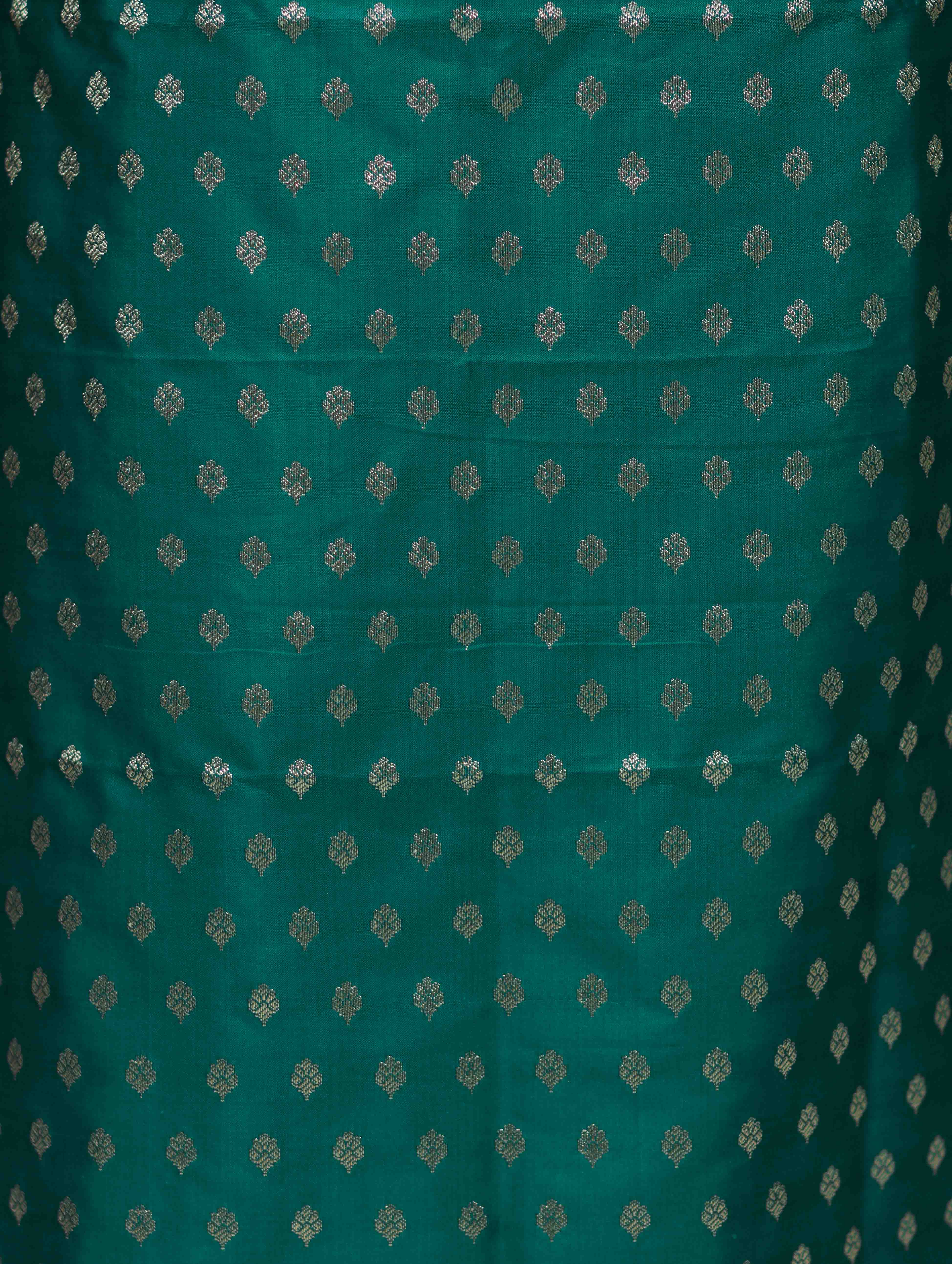 Banarasee Cotton Silk Zari Buti Salwar Kameez Fabric With Contrast Dupatta Set-Teal Green & Light Yellow