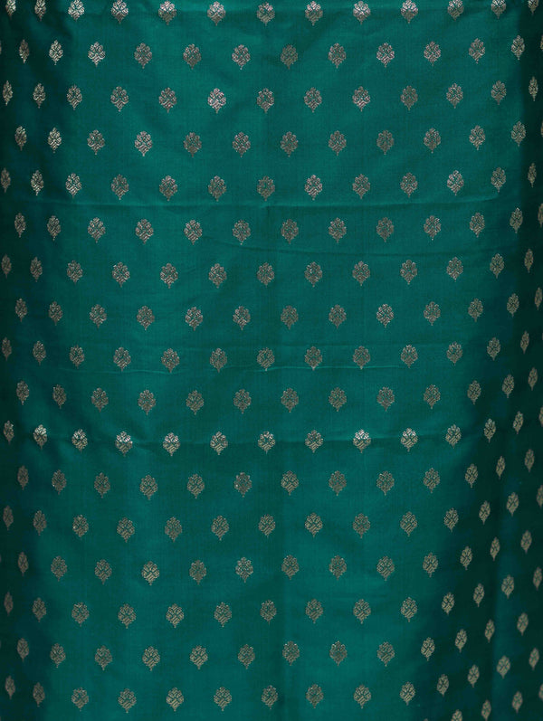 Banarasee Cotton Silk Zari Buti Salwar Kameez Fabric With Contrast Dupatta Set-Teal Green & Light Yellow