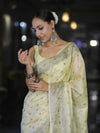 Banarasee Handwoven Pure Tussar Saree With Woven Resham Design-Light Yellow