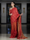 Bhagalpur Handloom Pure Linen Cotton Saree With Zari Stripes Design-Red