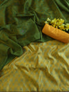 Banarasee Brocade Salwar Kameez Fabric With Cotton Silk Dupatta-Yellow & Green