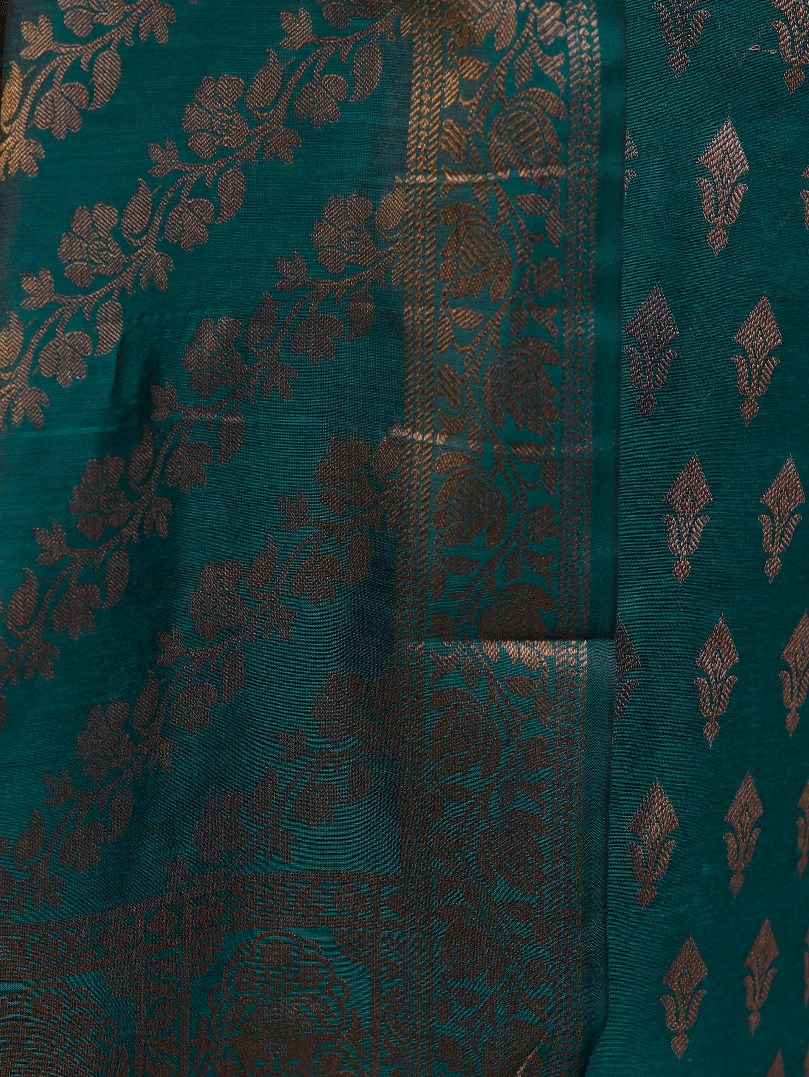 Banarasee Cotton Silk Resham Work Salwar Kameez Fabric With Dupatta Set-Bottle Green