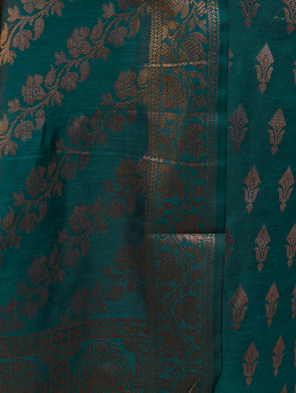 Banarasee Cotton Silk Resham Work Salwar Kameez Fabric With Dupatta Set-Bottle Green