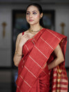 Bhagalpur Handloom Pure Linen Cotton Saree With Zari Stripes Design-Red