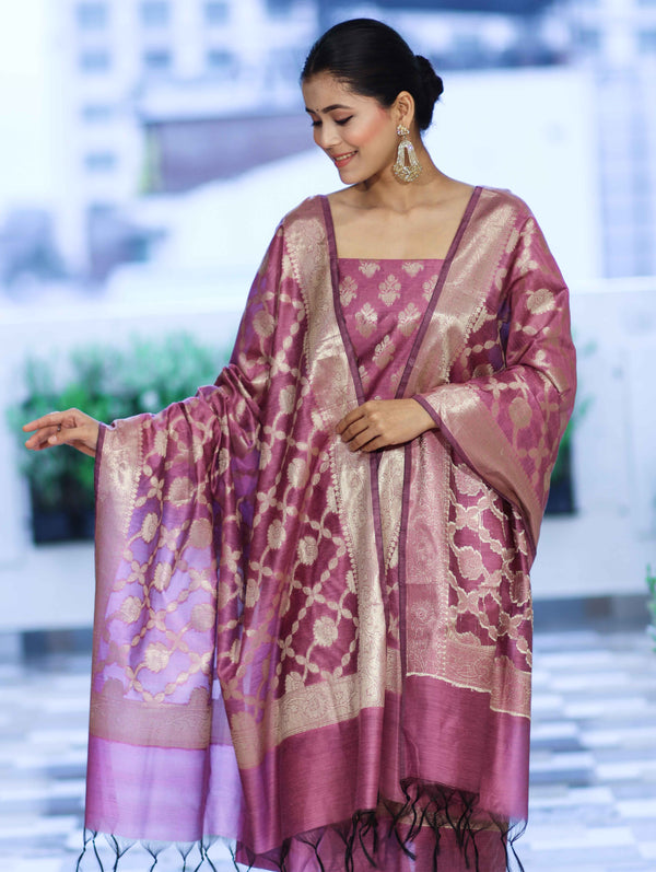 Banarasee Cotton Silk Zari Buta Work Salwar Kameez Fabric With Dupatta Set-Onion Pink