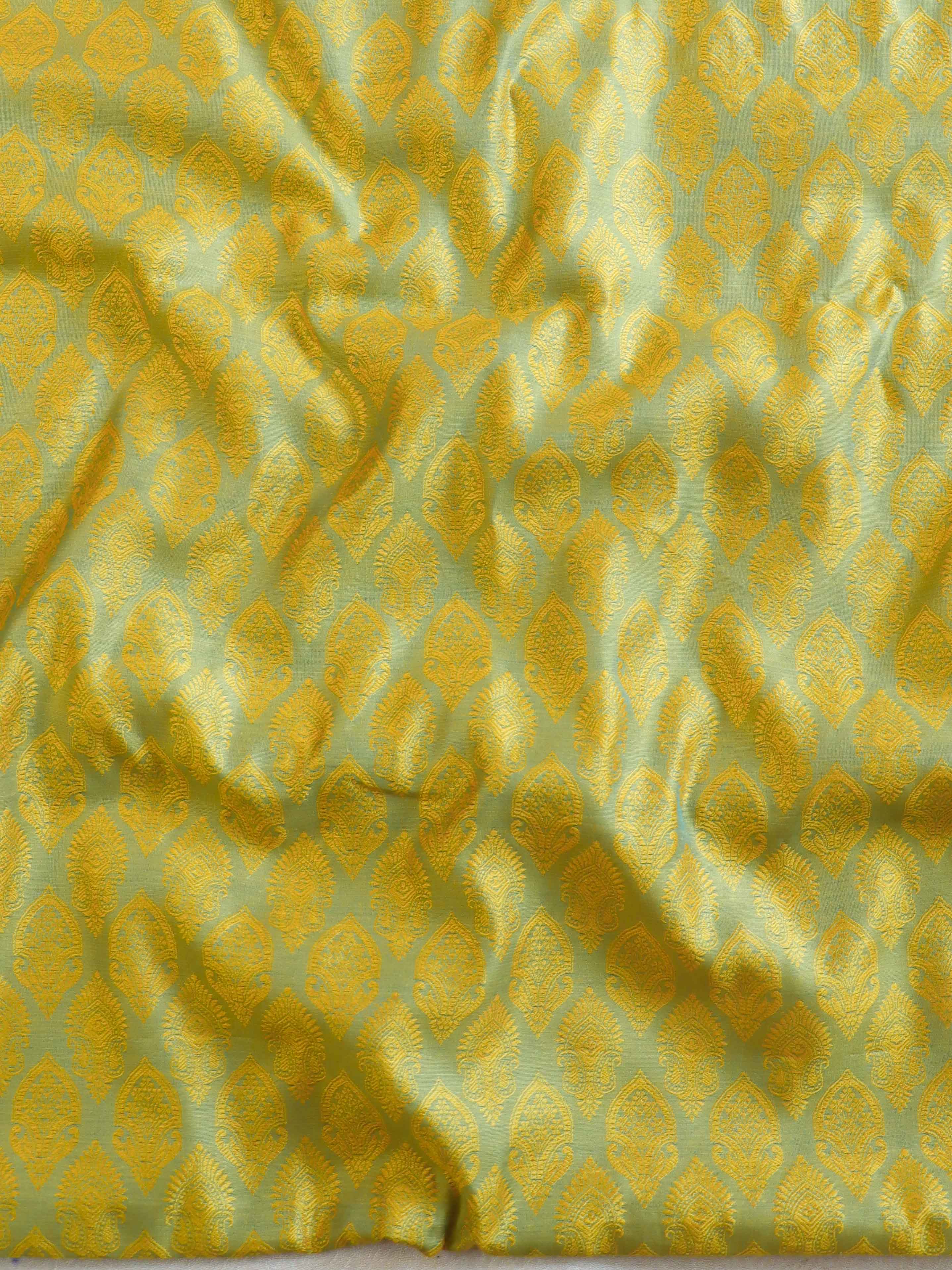 Banarasee Brocade Salwar Kameez Fabric With Cotton Silk Dupatta-Yellow & Green