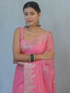 Banarasee Handwoven Silk Cotton Silk Saree Zari Buti & Border-Pink