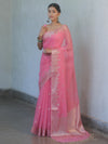 Banarasee Handwoven Silk Cotton Silk Saree Zari Buti & Border-Pink