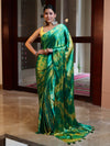 Banarasee Handloom Satin Hand Dyed Shibori Pattern Saree With Mirror Work-Green & Yellow