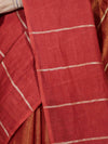 Bhagalpur Handloom Pure Linen Cotton Saree With Zari Stripes Design-Red