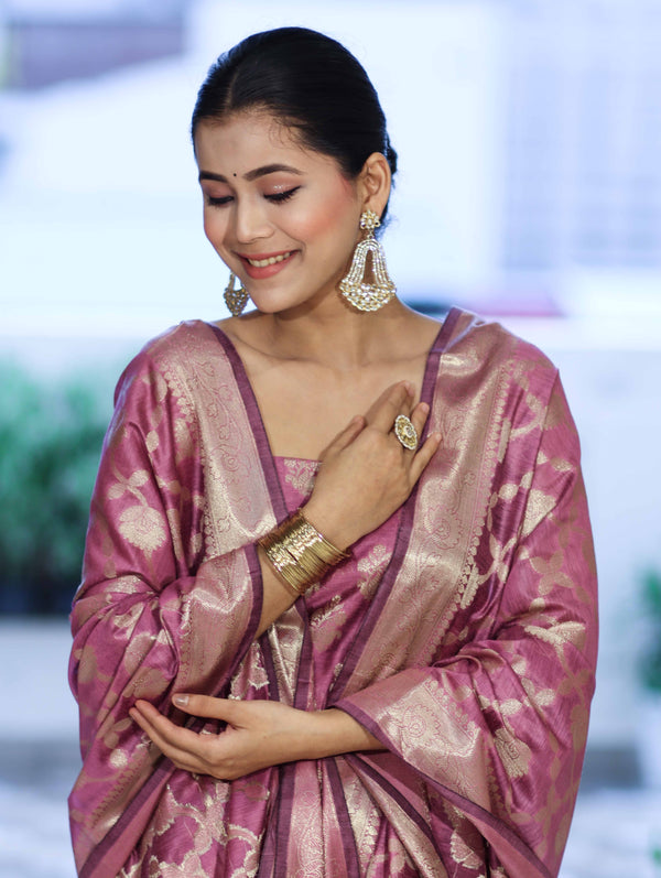 Banarasee Cotton Silk Zari Buta Work Salwar Kameez Fabric With Dupatta Set-Onion Pink