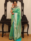 Banarasee Handwoven Semi-Katan Tanchoi Weaving Floral Border Saree-Green