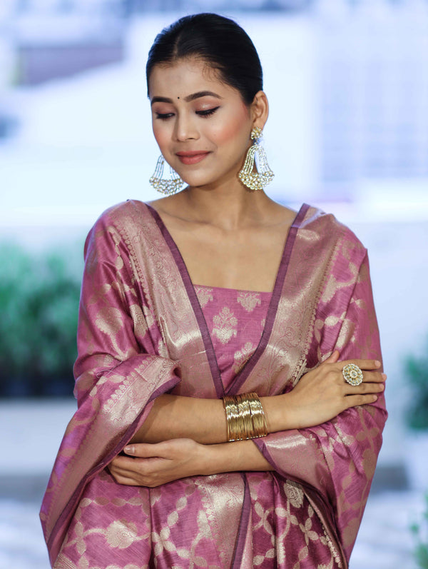 Banarasee Cotton Silk Zari Buta Work Salwar Kameez Fabric With Dupatta Set-Onion Pink