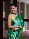 Banarasee Handloom Satin Hand Dyed Shibori Pattern Saree With Mirror Work-Green & Yellow