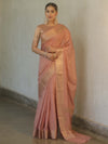 Banarasee Handwoven Semi Silk Saree With Gold Zari Buti & Border-Blush Pink
