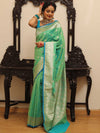 Banarasee Handwoven Semi-Katan Tanchoi Weaving Floral Border Saree-Green