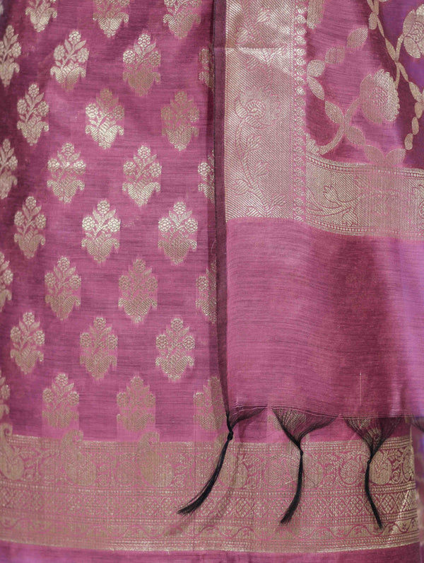 Banarasee Cotton Silk Zari Buta Work Salwar Kameez Fabric With Dupatta Set-Onion Pink