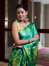 Banarasee Handloom Satin Hand Dyed Shibori Pattern Saree With Mirror Work-Green & Yellow
